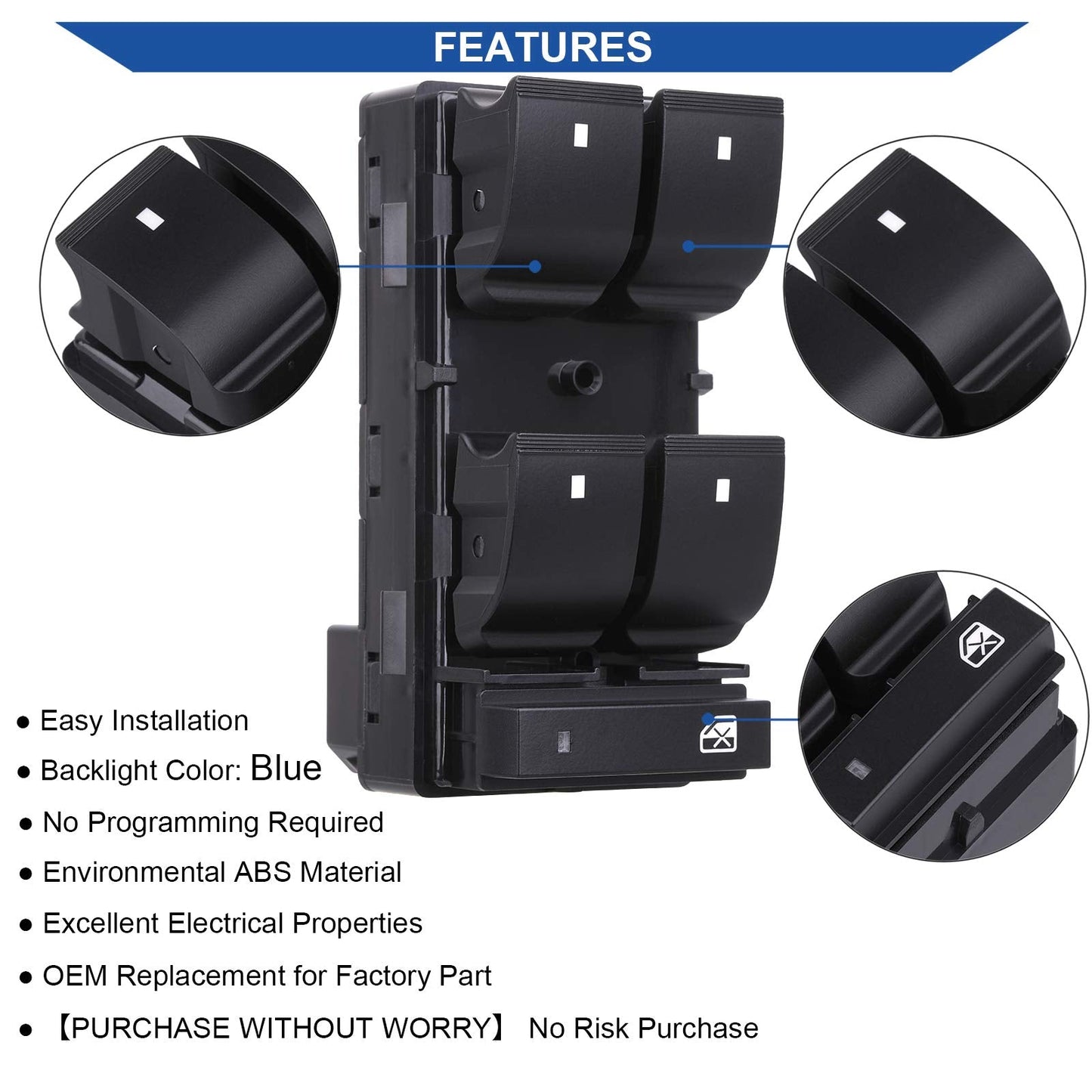 Obaee Driver Side Power Master Window Switch, Compatible with Chevy Silverado/Chevrolet Traverse/HHR/2007-2013 GMC Sierra/Yukon/Buick Enclave Replace OE 20945129 25789692