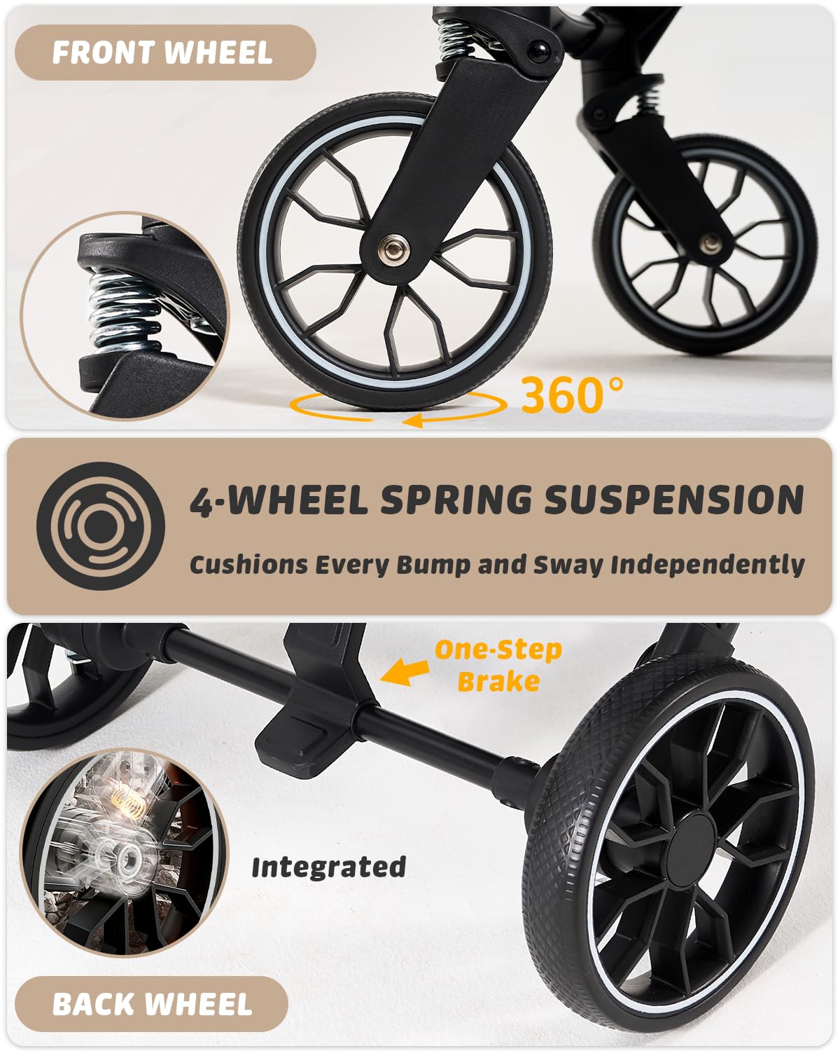 797Audio Dog Stroller for Small Medium Dogs,Pet Stroller for Cats Puppy Up to 121lbs,Foldable,One Click Folding,4 Wheel Shock Absorption,Adjustable Canopy with Sun Shades,Removable Washable Pad(Cream)