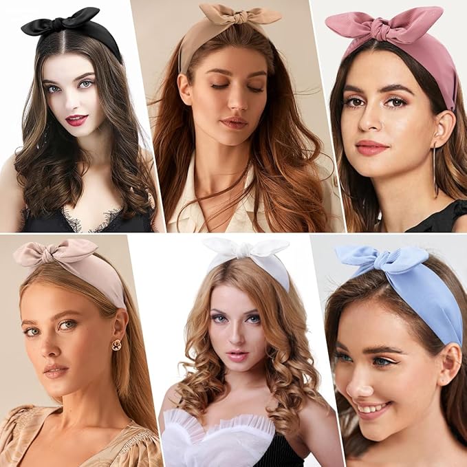 TOBATOBA Bow Headbands for Women 6Pcs Knotted Headband with Bow Cute Stylish Top Knot Head Bands Wide Hairband Hair Accessories for Women Girls