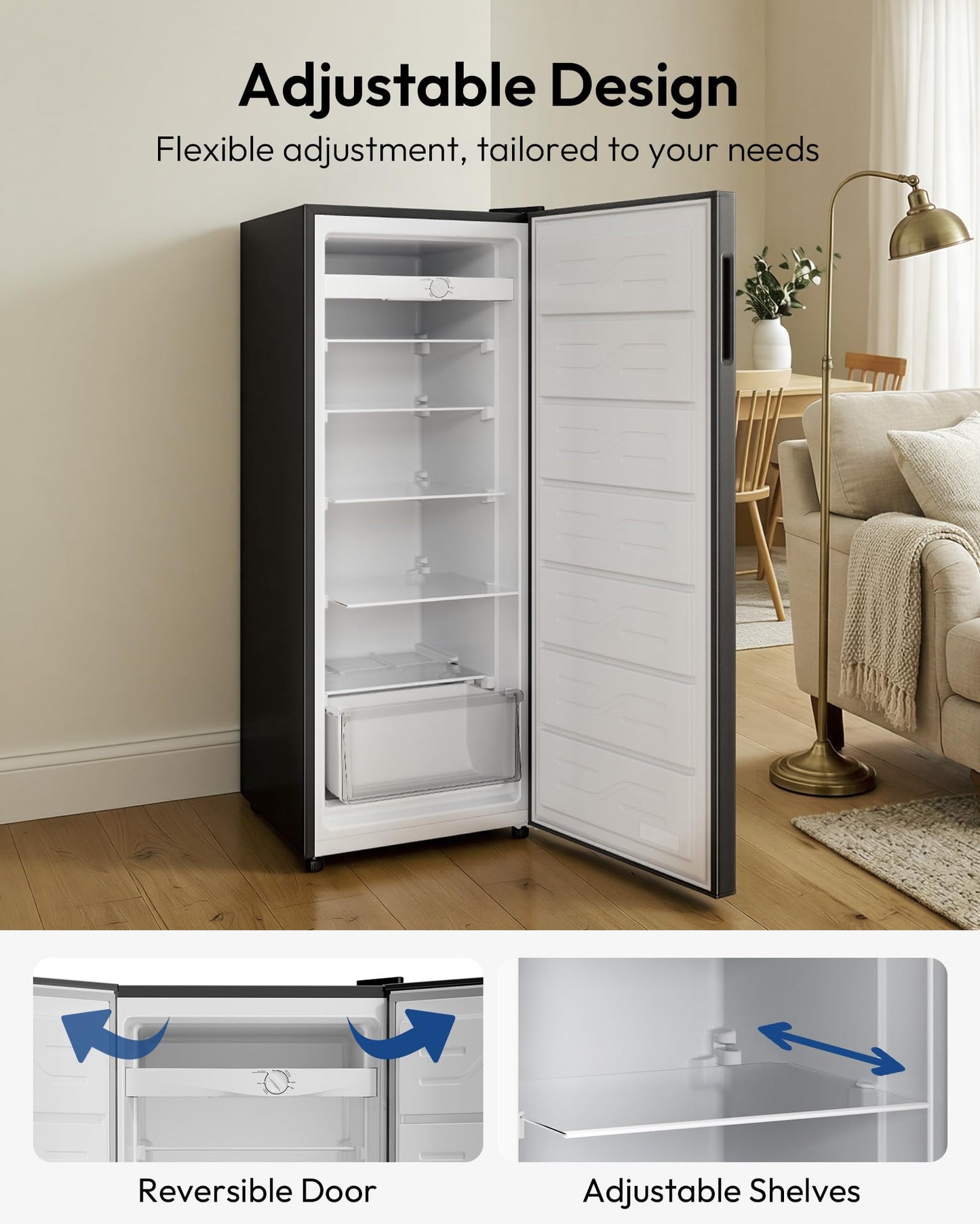 ICEVIVAL 1.1 Cu.ft Upright Freezer, Stand Up Freezer with 7-Level Mechanical Thermostat, Compact Freezer for Office, Apartment, Dorm, Reversible Door, Silver