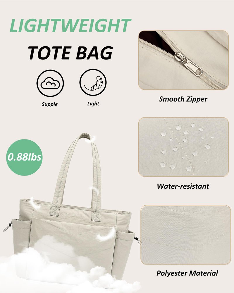 TANTOMI Tote Bag for Women Puffer Tote Bag with Zipper, Qulited Shoulder Bag Lightweight Handbags for Work Travel School Gym
