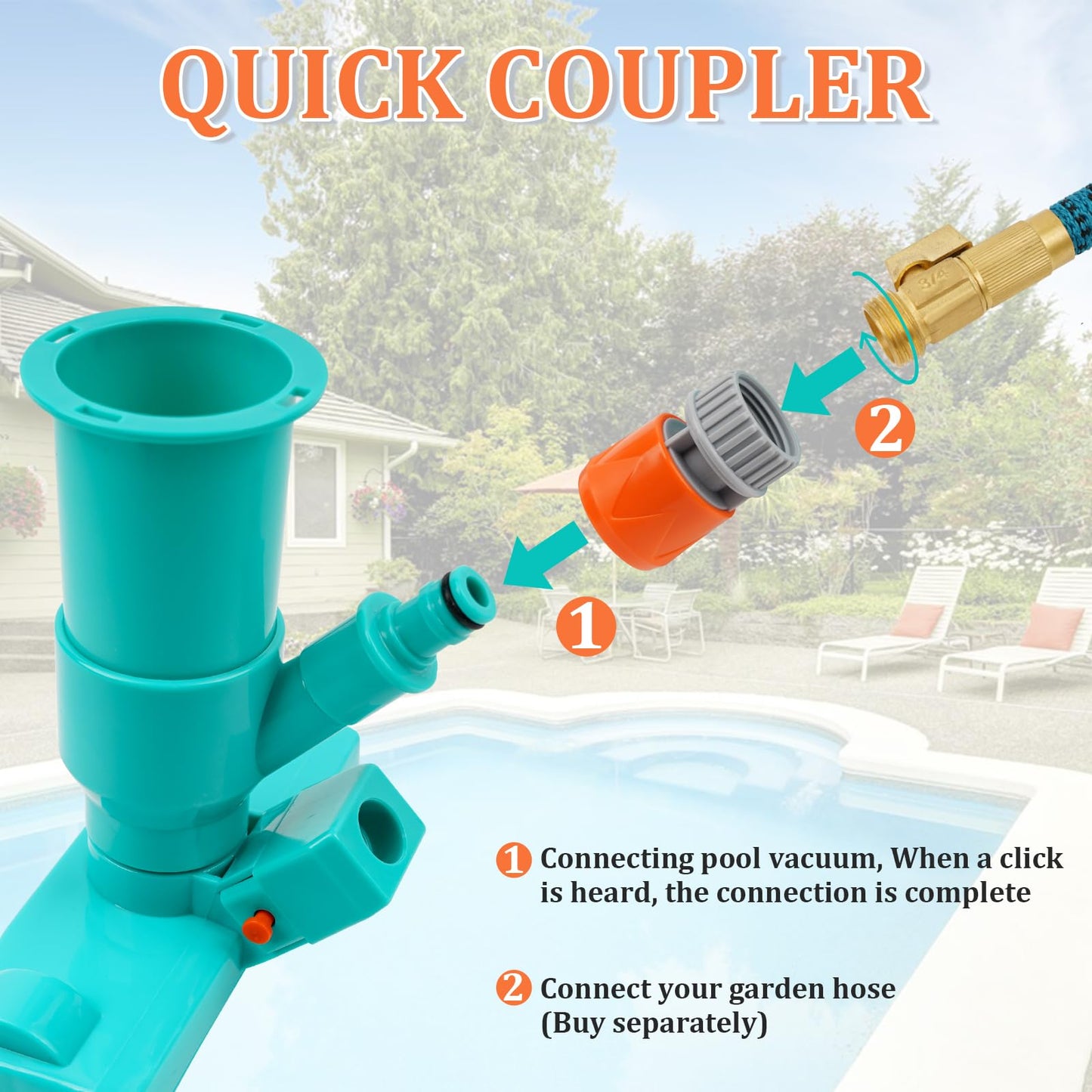 Premium Pool Vacuum Jet Underwater Cleaner, 3 Scrub Brushes, 2 Fine Mesh Bags, 6 Section Telescopic Pole of 56.5" and Handle - for Above Ground Pools,Spas & Ponds