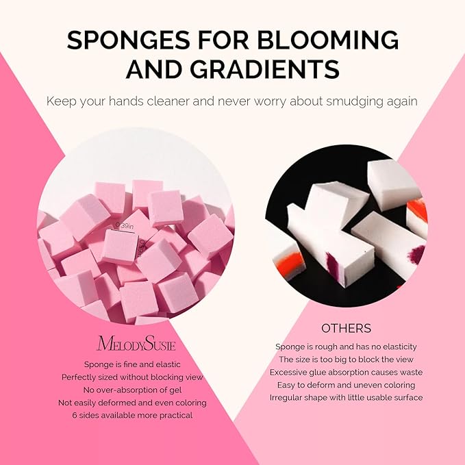 MelodySusie Soft Nail Sponges for Ombre, Nail Art Sponges With Grabbing Pen, Blooming Nails, Gradient Nail, Manicure Nail Art Tools, Professional Accessories Supplies for Home and Salon Use