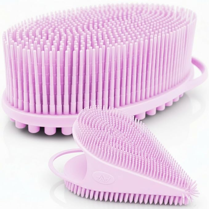 Avilana Premium Body Scrubber and Face Brush Set - Trusted Since 2017 - SGS Certified Silicone 2-in-1 Shower Kit, Dual Sided Gentle Exfoliating Loofah Alternative Sensitive Skin Women Men Gift