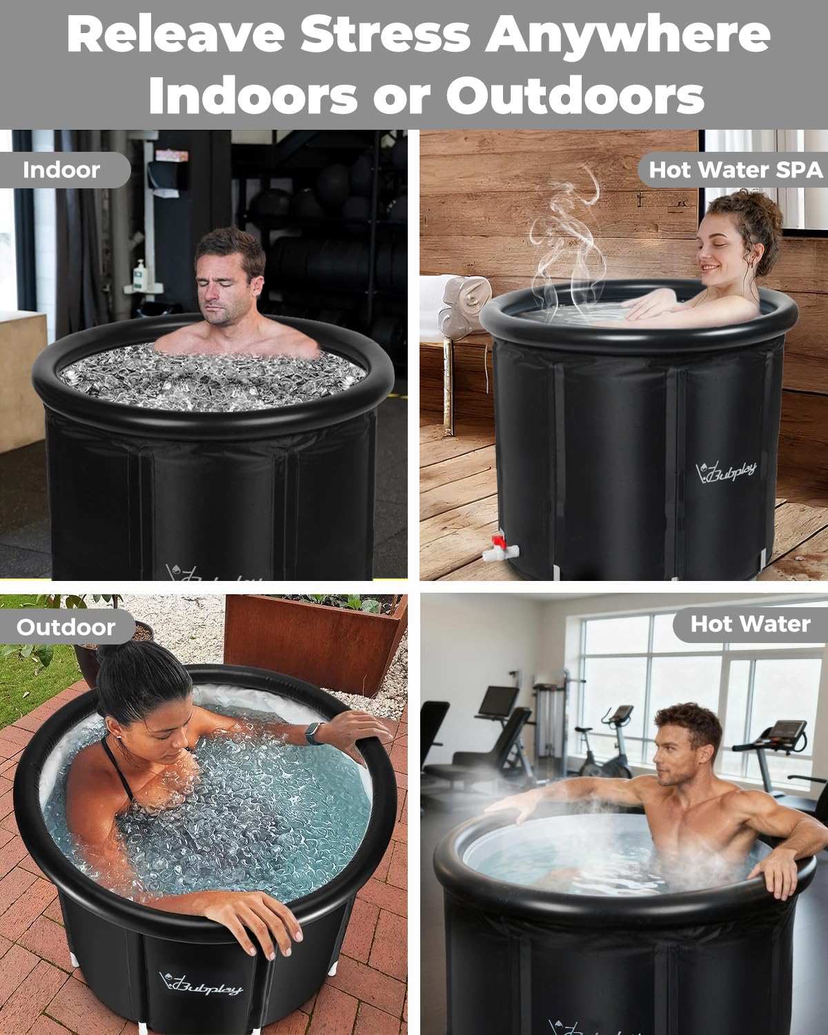 Bubplay Ice Bath Cold Plunge Tub with Cover for Indoor Outdoor for Recovery, Cold Water Therapy, Athletes & Adults -105 Gallons, Black, XL