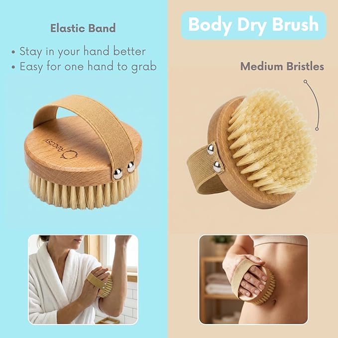 4pcs Dry Brushing Body Brush Set for Lymphatic Drainage-Natural Bristle Dry Skin Brush +Facial Dry Brush for Face+Dry Skin Exfoliating Scrubber+Wood Therapy Massage Tool. Gua Sha, Anti-Cellulite.