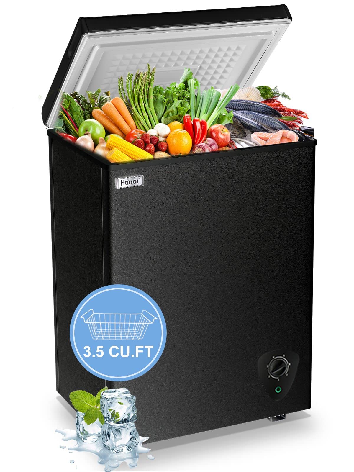 Chest Freezer Small Deep Freezer WANAI 3.5 Cu.Ft Mini Freezer Black Free-Standing Top Door Freezer Adjustable 7 Thermostat and Removable Basket Open Deep Freezer Apartment Kitchen, Black
