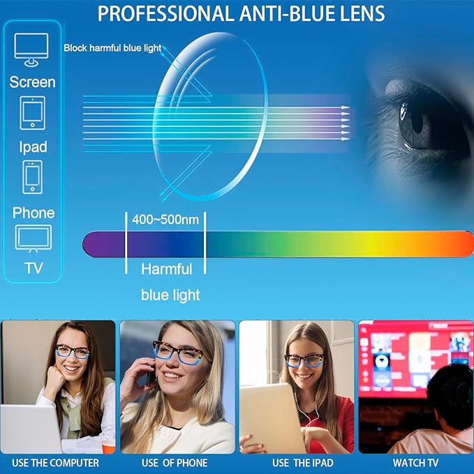 6 Pack Reading Glasses for Women Blue Light Blocking Computer Square Readers with Spring Hinge (Mix Color-1, 1.25, x)