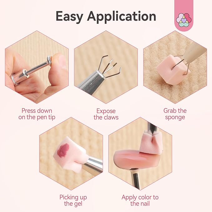 SAVILAND 100PCS Nail Sponges for Ombre: Pink Nail Art Sponges With Grabbing Pen Ombre Nail Sponge Gradient Nail Tools Aura Nails Ombre Nail Brush Professional Home DIY Nail Art Salon
