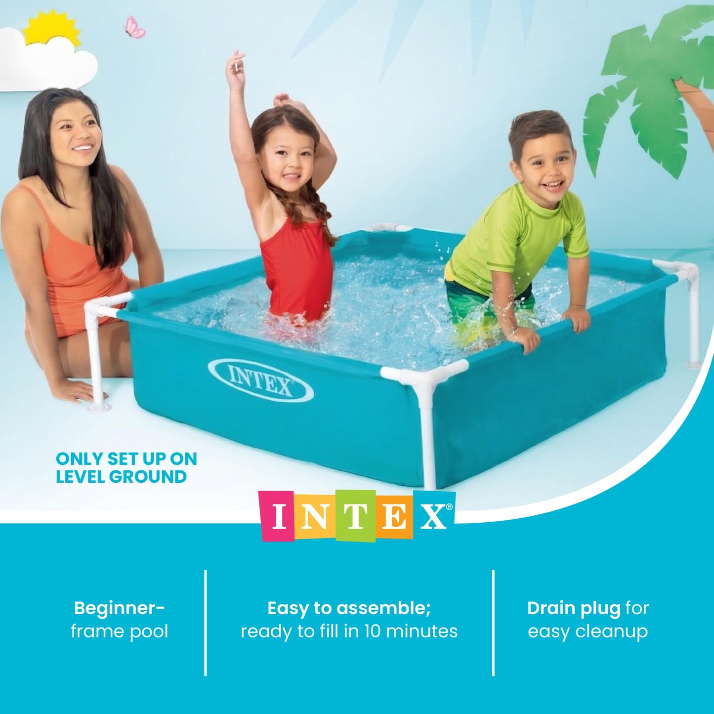 Intex 4 Foot x 12 Inch Miniature Durable Vinyl Outdoor Above Ground Frame Kiddie Swimming and Teaching Baby Pool for Ages 3 and Up, Blue