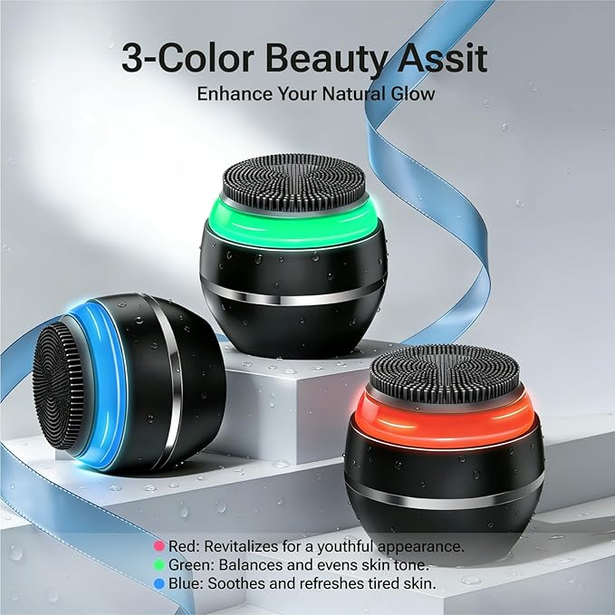 Electric Face Scrubber & Silicone Facial Cleansing Brush - Waterproof Sonic Face Brush Exfoliator with LED Screen, 3 Beauty Light Modes, Rechargeable Face Wash Brush for Deep Cleaning & Massage-Black