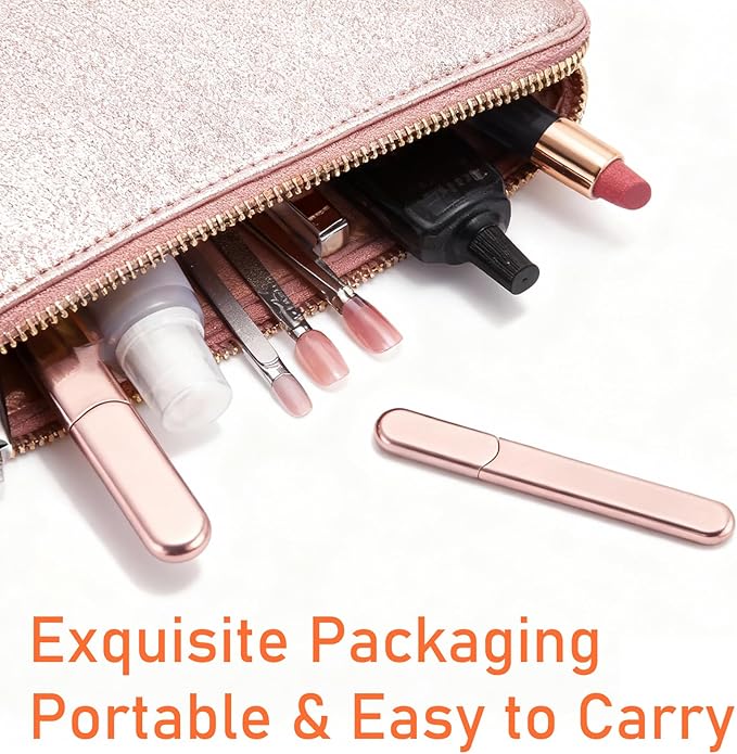WOKOTO 2 Packs Glass Nail File with Case for Nail Shaping & Polishing, Rose Gold & Black Double Sided Transparent Crystal Diamond Fingernail Files Glass Nail Buffer for Natural and Acrylic Nails