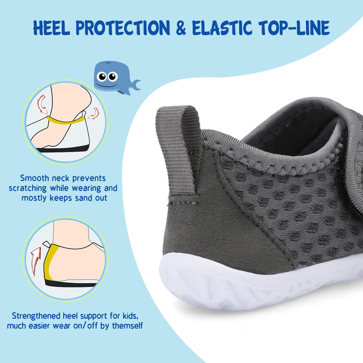 LeIsfIt Boys Girls Water Shoes Kids Aqua Socks Toddler Quick-Dry Swimming Shoes Non-Slip Summer Shoe for Beach Pool Surf, Dark Grey, 11 Toddler