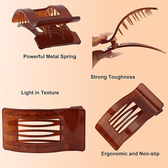 6 Pack Flat Hair Claws Clips for Women, Large Extra Strong & Thick Clips for Thick Fine Hair Styling, Secure Hair Hold Glossy Brown