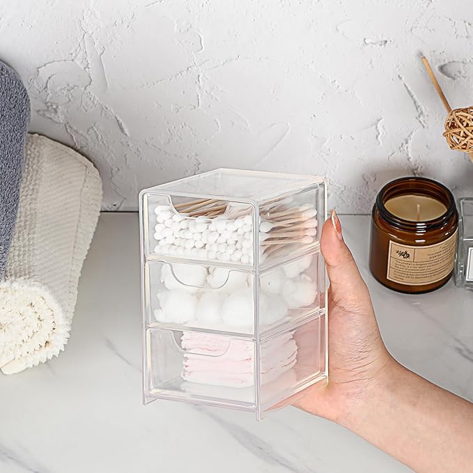 BTSKY 1 Pack Small Acrylic Storage Organizer with Drawers, 3-Layer Clear Desktop Organizer for Office Supplies Mini Storage Box with Drawers for Desk, Desktop Makeup Drawer Jewelry Storage Box