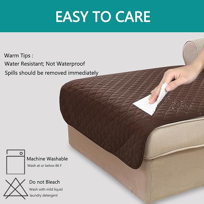 U-NICE HOME Sectional Couch Cover for Dogs Pets Chaise Lounge Reversible Sofa Cover Furniture Protector with Elastic Adjustable Strap, Chocolate