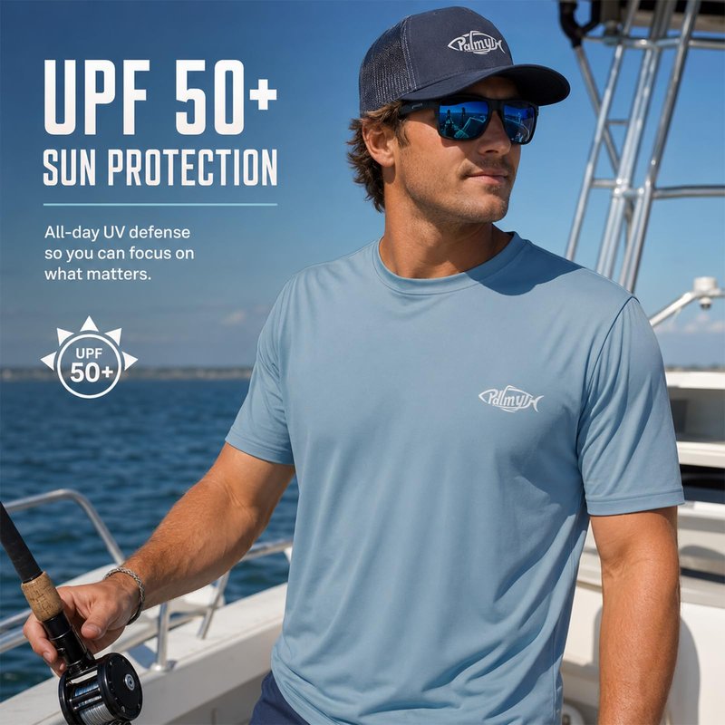 Palmyth Fishing Shirts for Men Short Sleeve T-Shirt UPF 50+ Sun Protection UV Tee AiryBlue Tapped XL