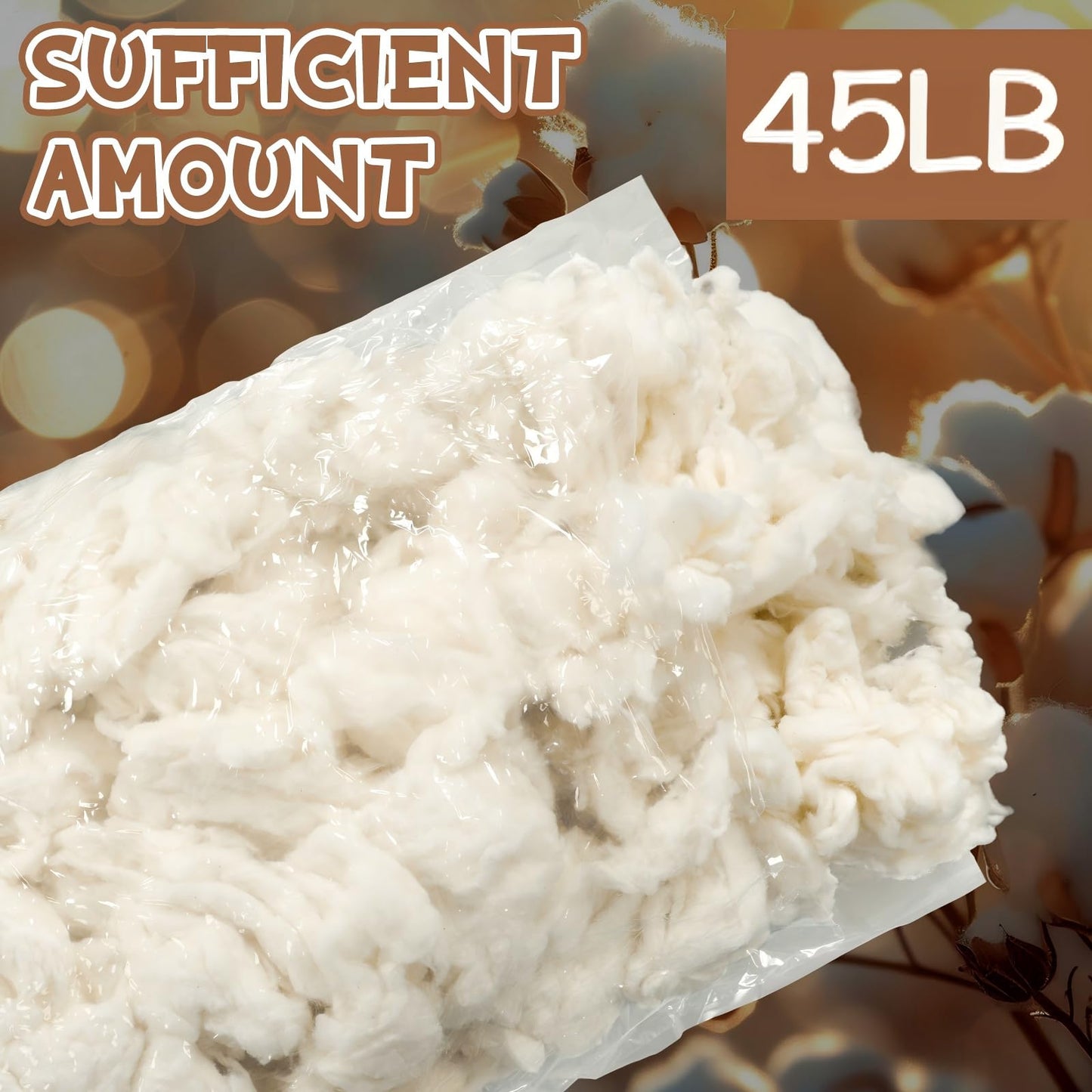 Wesnoy 20.5kg/45lb Cotton Stuffing for Stuffed Animals Soft Pillow, Natural Cotton Fiber Filling Batting, for Toys, Cloud Decorations, and More