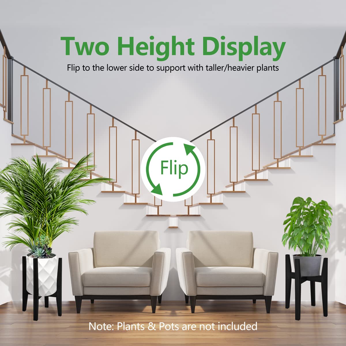 OERGKE Adjustable Plant Stand Indoor, Bamboo Mid Century Modern Plants Stands, Corner Flower Holder for Living Room, Fits 8 to 12 Inches Pots, (Pot & Plant Not Included)(Black, 1 Pack)