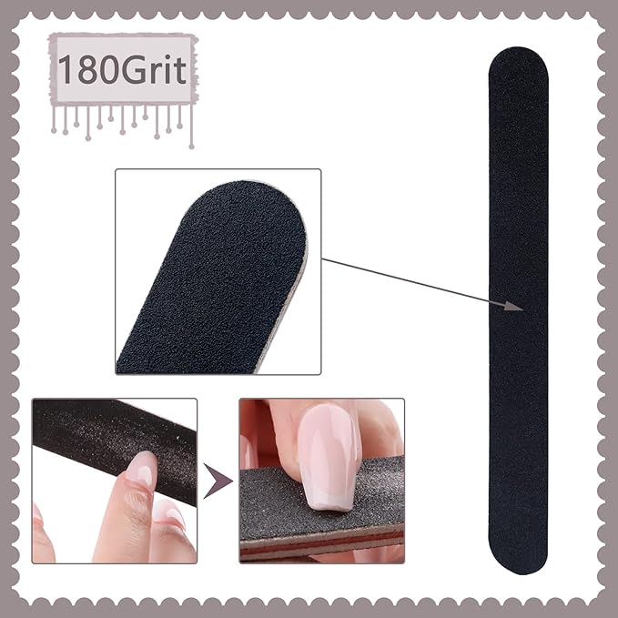 30 Pack Professional Emery Boards - 100/180 Grit Nail File Pack for Acrylic and Natural Nails, Black