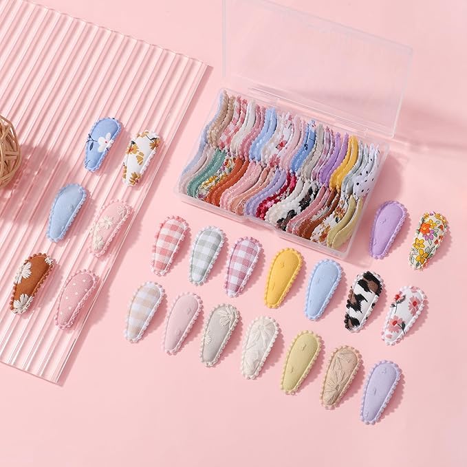 60 PCS Snap Flower Pattern Hair Clips for Fine Hair - 1.5 Wrapped Mini Barrettes and Hair Accessories for Infants and Toddlers