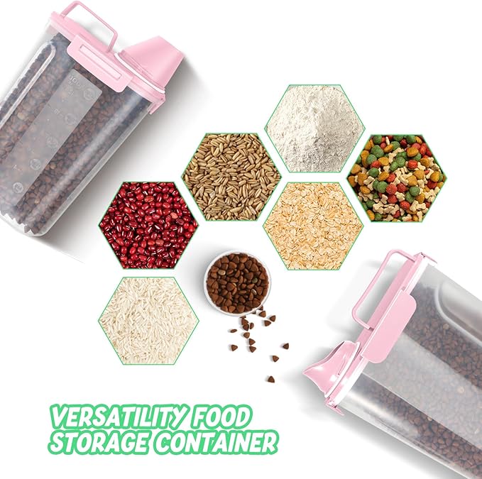 5Lbs Airtight Cat Dog Food Storage Container with Upgraded Large Nozzle BPA-Free, Pet Food Storage Containers for Rice, Grain, Pet Food, Flour, Dog Treat Storage (Light Pink, (3L+5L)-2pack)