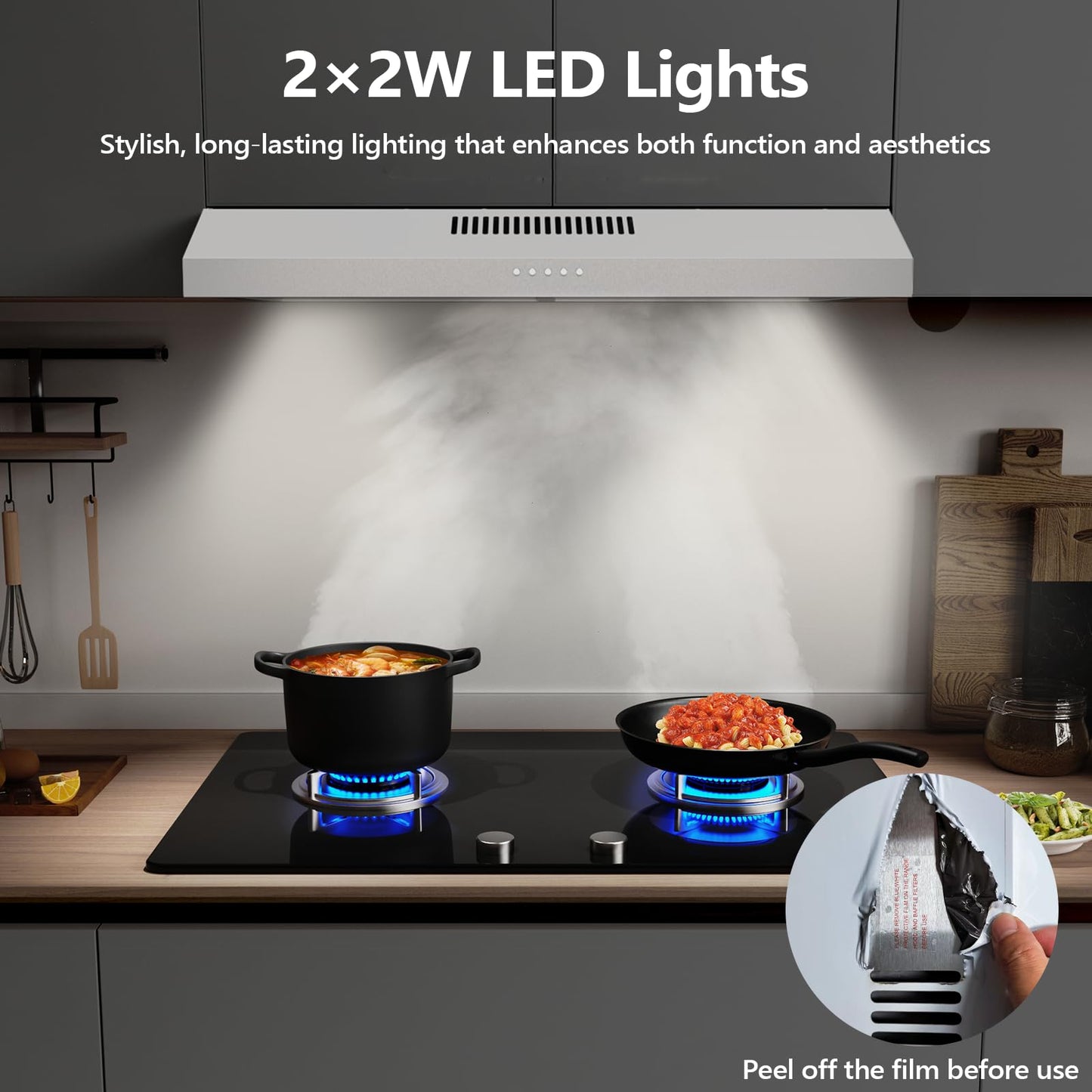 GRACEALL 30 Inch Under Cabinet Range Hood - Ductless Vent Hood Convertible to Ducted, Stainless Steel Kitchen Stove Extractor, Oven Exhaust Fan with Reusable Aluminum Filters and Charcoal Filter