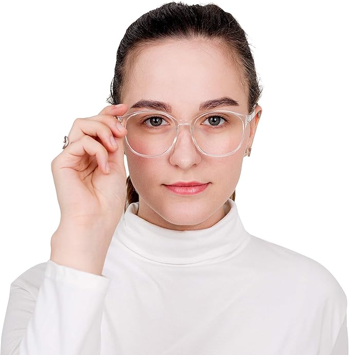 LifeArt Round Blue Light Blocking Glasses, Computer Glasses, Gaming Glasses, TV Glasses for Women Men (Clear, 1.25 Magnification)