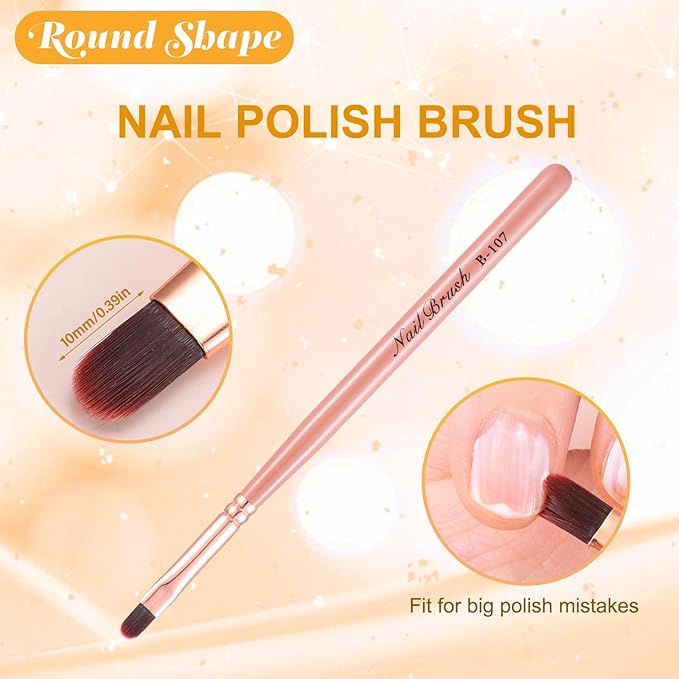 Pink Nail Art Clean Up Brushes for Cleaning Polish Mistakes on the Cuticles, Acetone Resistant Nail Brush, Fingernail Cleaning Brushes for Nail Art and Designs (Round&flat&Bevel)