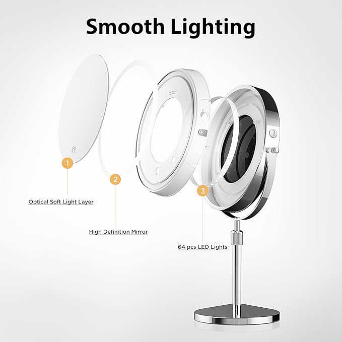 Makeup Mirror, 1X/30X Magnification with 3 Level LED Lights, 5000 mAh Rechargeable Double Sided 9” Magnifying Mirror with 360° Rotation, Perfect for Precision Grooming and Makeup, Women Gift