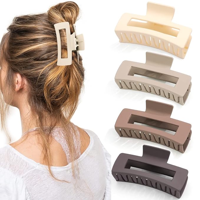 Canitor Hair Claw Clips for Women - 4 PCS Matte French Design Rectangular Barrette Banana Non-Slip Clips for Thick Hair