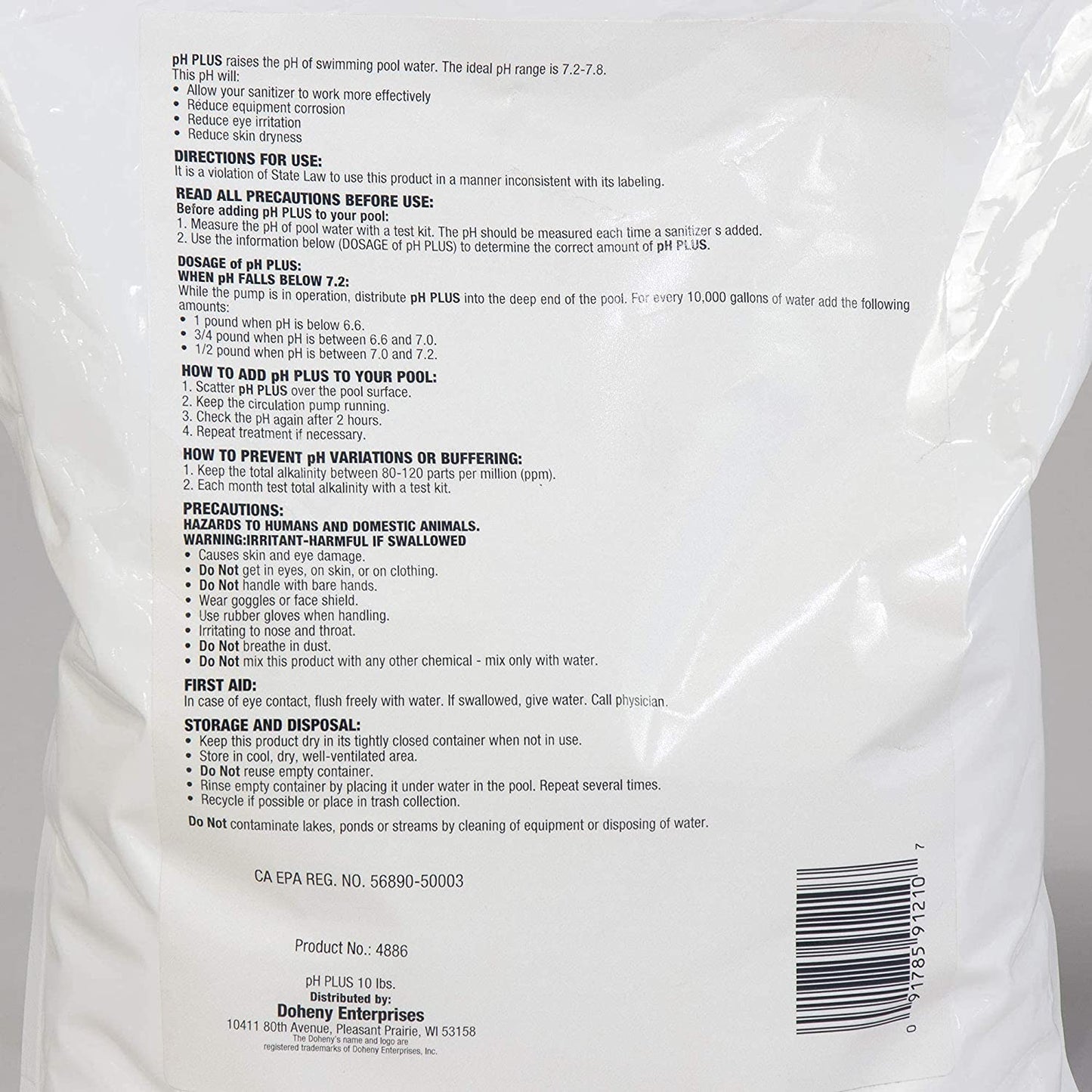 Doheny's pH Plus | Raise Your Swimming Pool pH Level | Pro-Grade Granular Soda Ash (Sodium Carbonate) | Proper pH Levels Protect Equipment & Prevent Eye and Skin Irritation | 25 LB Bucket