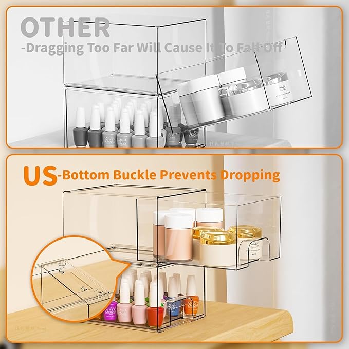 Yieach 8 Pack Small Stackable Storage Bins,Clear Acrylic Drawer Boxes,Medicine Cabinet Organizer,Plastic Containers for Organizing Vanity,Undersink,Pantry,Bathroom Makeup Organizer,Home Organization