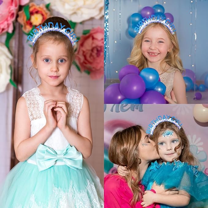 CIEHER Dark Blue Birthday Girl Headband Birthday Decorations