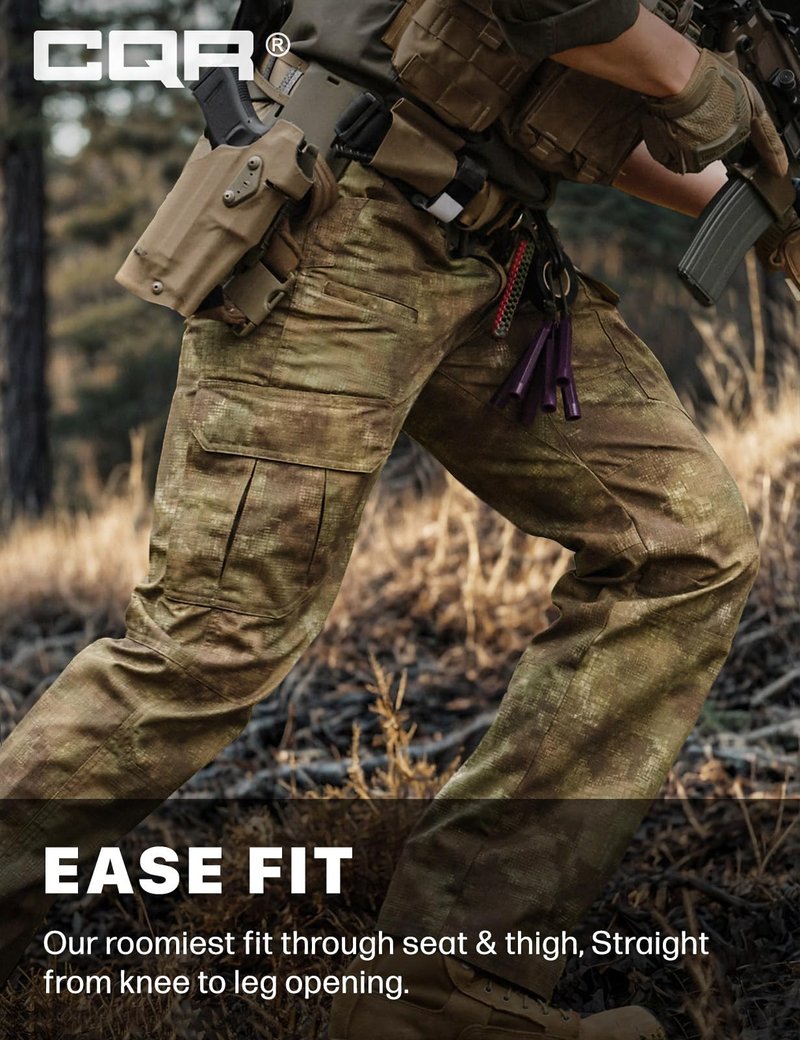 CQR Men's Tactical Pants, Water Resistant Ripstop Cargo Pants, Lightweight EDC Work Hiking Pants, Outdoor Apparel, Duratex Mag Pocket Print Fractal Camo, 44W x 30L