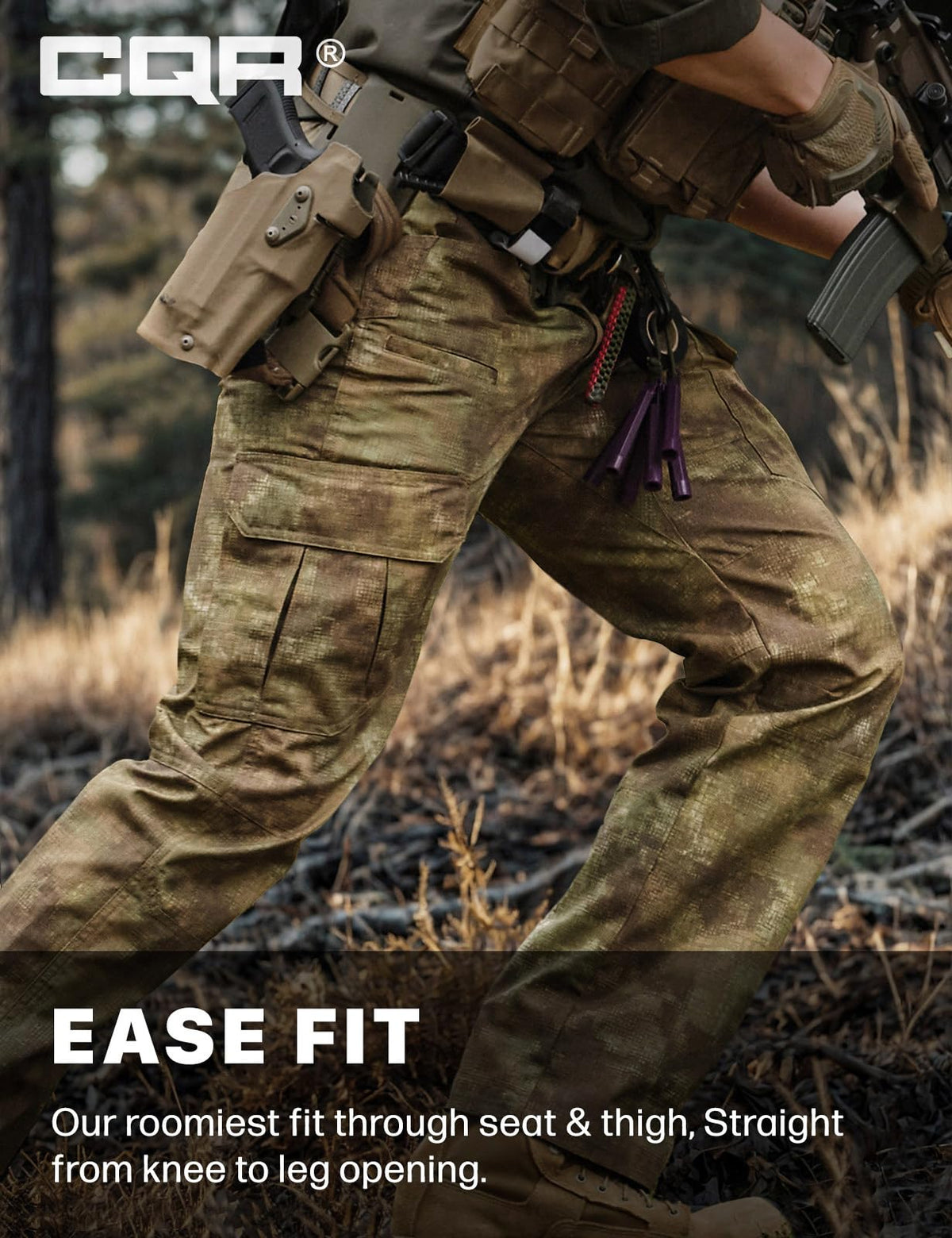 CQR Men's Tactical Pants, Water Resistant Ripstop Cargo Pants, Lightweight EDC Work Hiking Pants, Outdoor Apparel, Duratex Mag Pocket Print Fractal Camo, 34W x 34L
