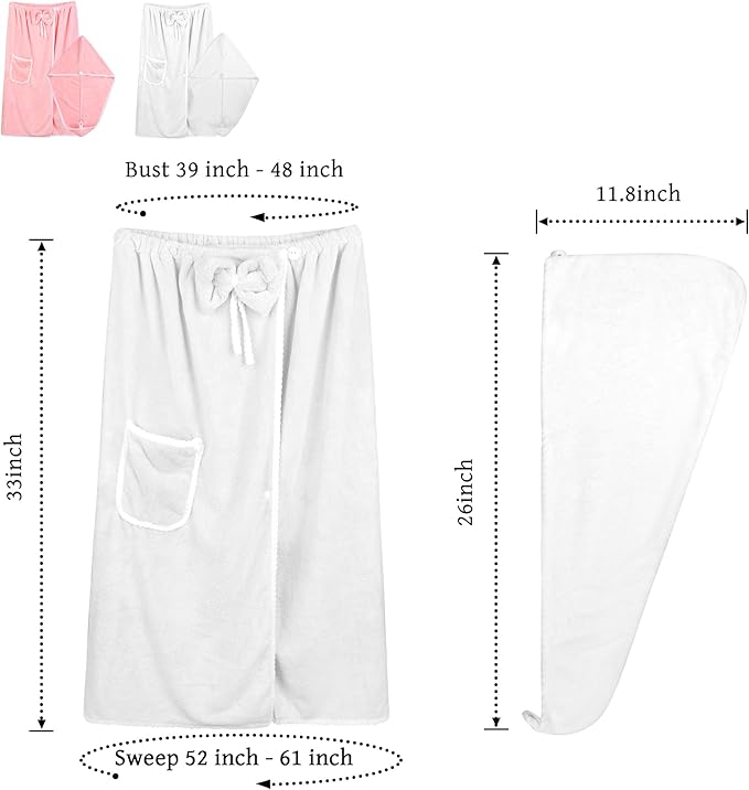 Towel Wrap Women Shower Robe Adjustable Closure Bathrobe with Hair Drying Towel & Spa Wraps