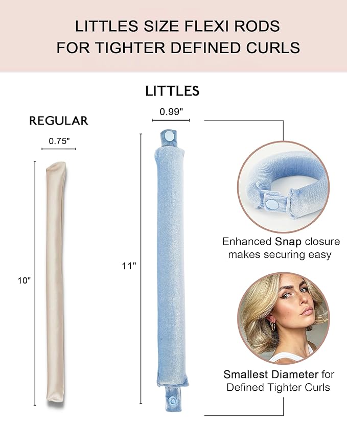 Littles Heatless Curls Overnight Rods No Heat Hair Curlers to Sleep in Foam Soft Hair Rollers for Short & Long Hair Blowout Look, Heatless Flexible Curling Rod Set with Satin Wrap for Sleeping