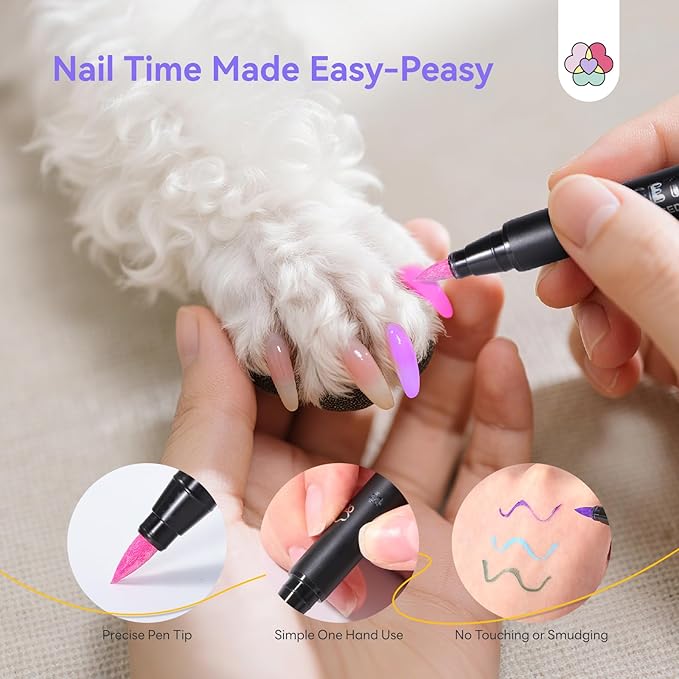 SAVILAND Dog Nail Polish Pens Quick Dry: 12 Colors Safe Pet Nail Art Polish Pens Set Brush Tip for DIY Dogs Cats Puppy Nails, Non Toxic, Odorless, Easy to Apply Home & Salon Use