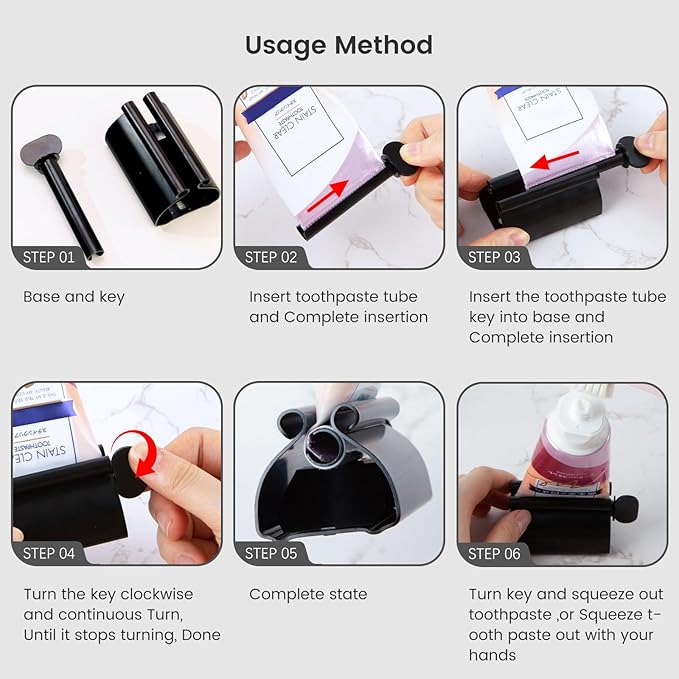 LOVEINUSA Toothpaste Tube Squeezer Dispenser, 2PCS Toothpaste Roller Squeezer Tool Stainless Steel Tooth Paste Holder for Bathroom, Black
