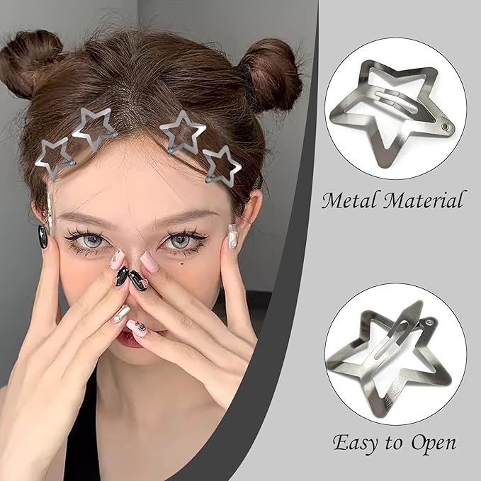 50Pcs Star Metal Hair Clips and Barrettes for Girls Women, Non-Slip Silver Hair Accessories