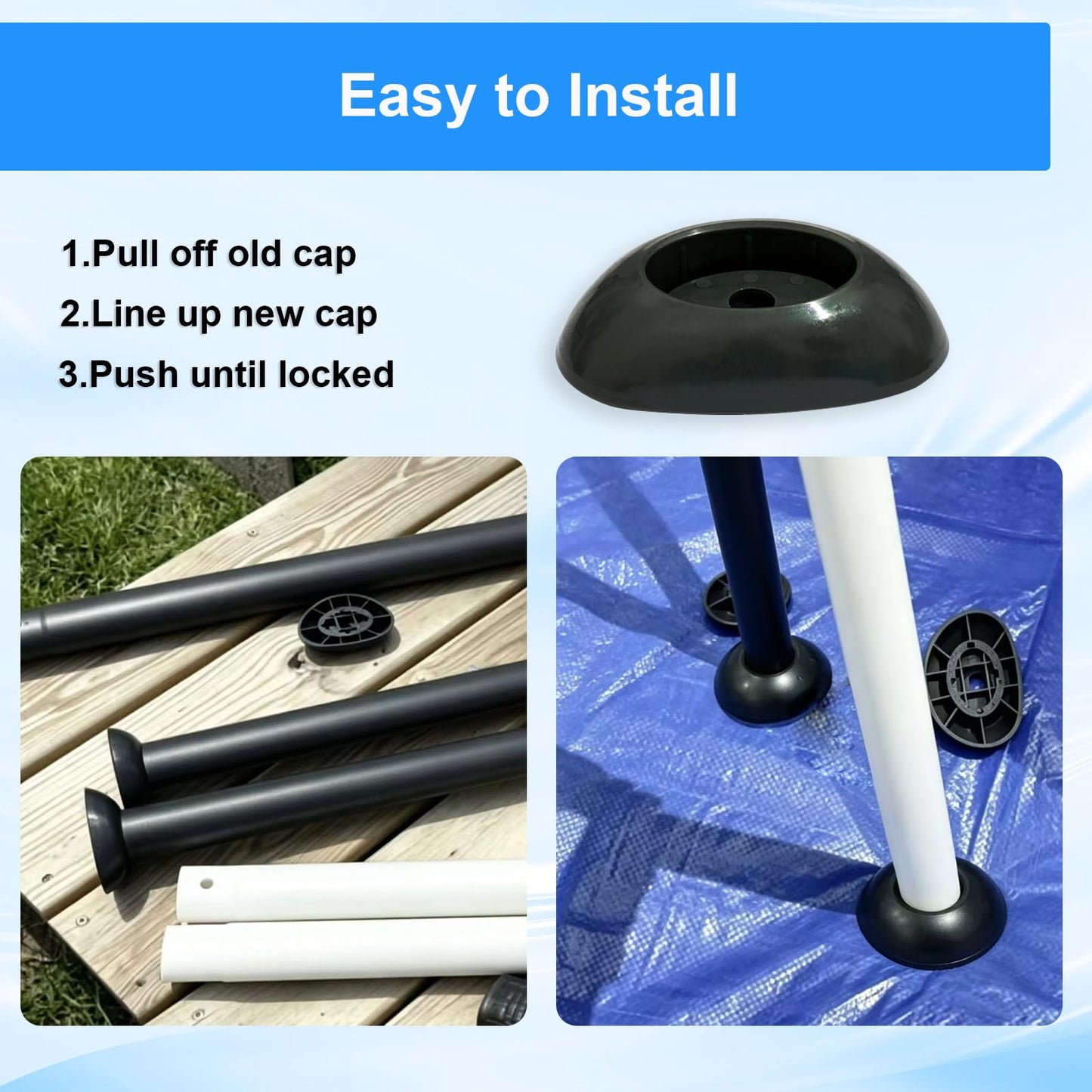 4 Pcs Footing Leg Cap Above-Ground Pool Replacement for Bestway Steel Pro MAX & Power Steel 16Ft /18Ft x 48In Frame Pool, Bestway P61802 Footing Leg Cap Grey