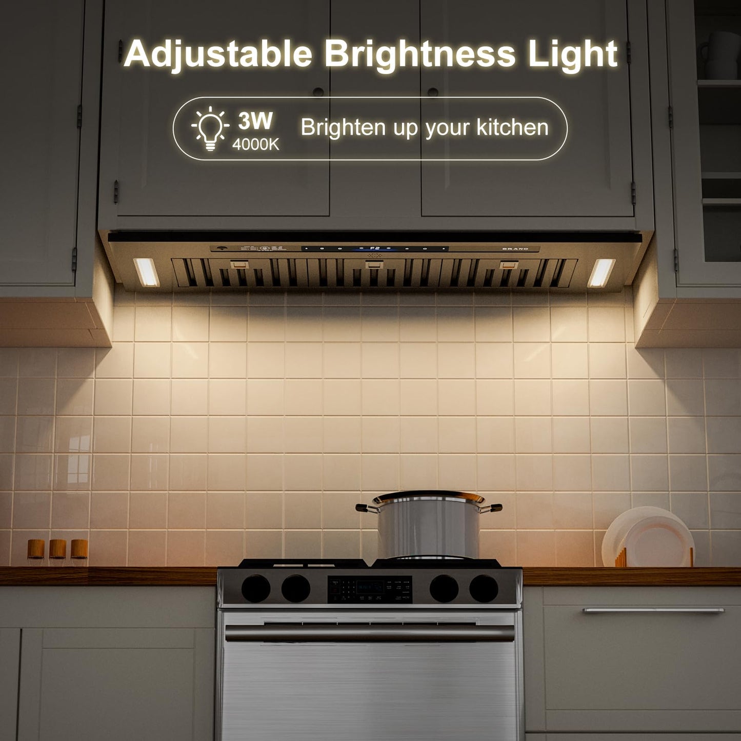 BRANO Range Hood Insert 36 Inch, 900 CFM Voice/Gesture/Touch Control Build-in Kitchen Hood Vent with 4 Speed Exhaust Fan, Memory Mode, Adjustable Lights, Ducted/Ductless Convertible