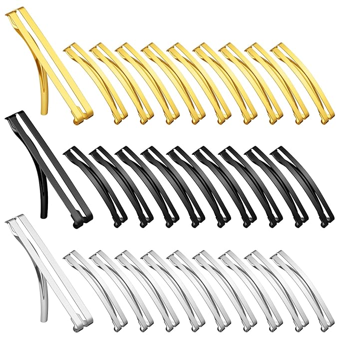 Hotop 30 Pieces Open Center Metal Barrettes Anti-slip Metal Hair Clip for Women, Assorted Colors(Open Center Barrette,Black, Silver, Gold)