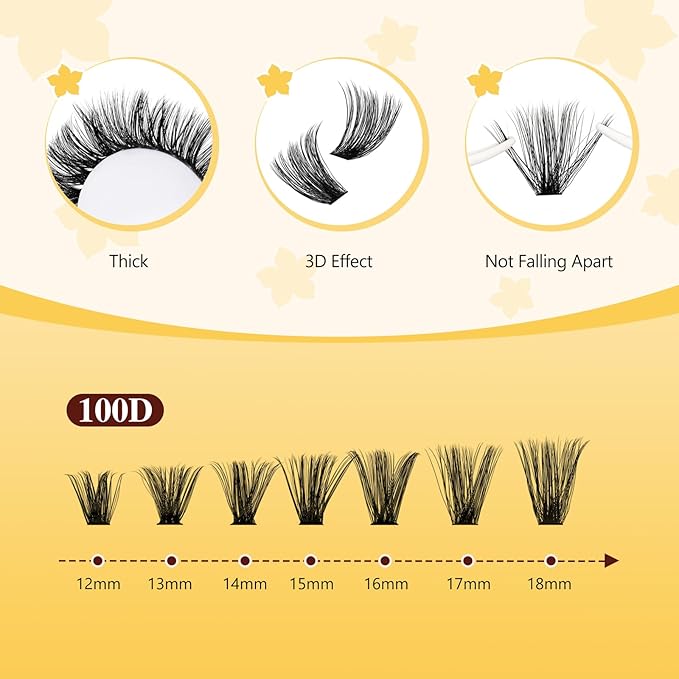 QUEWEL Lash Clusters Kit, 320Pcs 100D Lash Cluster Eyelash Extensions Mix 12-18mm 3D Eyelash Clusters with Lash Bond and Seal and Lashes Tweezers Easily Create 3D Lashes Clusters at Home(100D Kit)