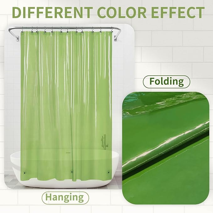 Barossa Design Clear Green Long Shower Curtain Liner 78" Height - 3 Magnets & Waterproof Lightweight PEVA Shower Liner for Bath Tub, PVC Free, Metal Grommets, Clear Green, 72x78