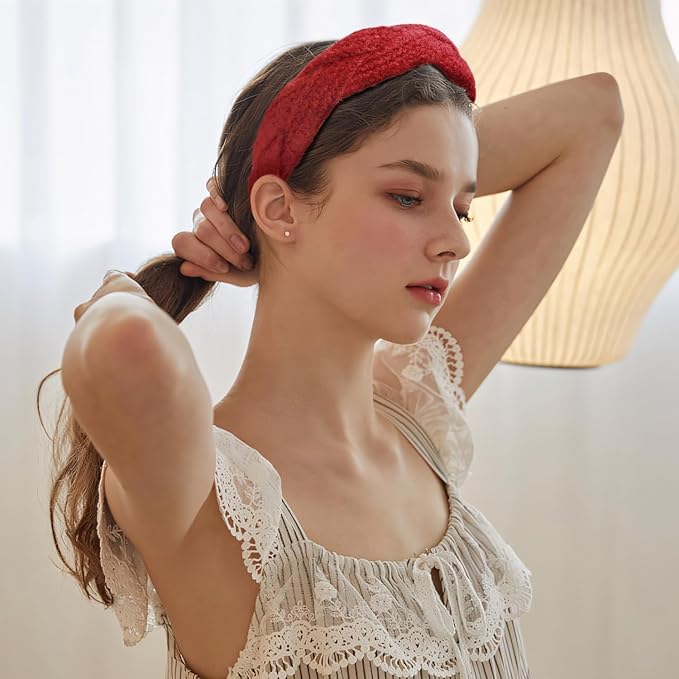 Fashion Headbands Set - 5pcs Red Wide Pearl Rhinestone Padded Hair Accessories for Women, Mothers Day, Valentine's Day, Christmas