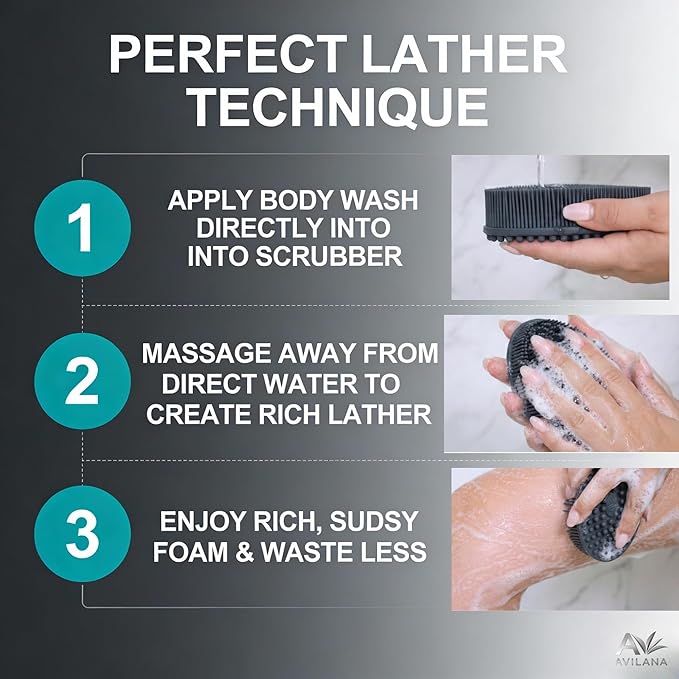 Avilana Premium Back Scrubber Long Handle 19 Inch - Trusted Since 2017 - SGS Certified Silicone Bath Brush, Dual Sided Exfoliating Body Brush Extended Reach Back Washer Women Men Seniors Gift