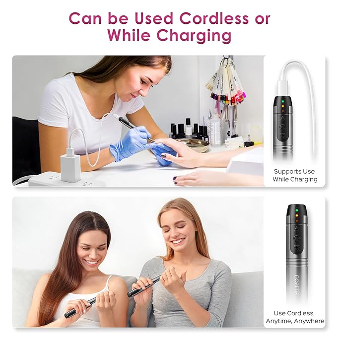 COSLUS C20 Cordless Nail Drill Electric File: Professional for Acrylic Gel Dip Powder Nails Portable Nail Drill Machine Kit for Manicure Pedicure Nail Set with Everything Rechargeable Lightweight