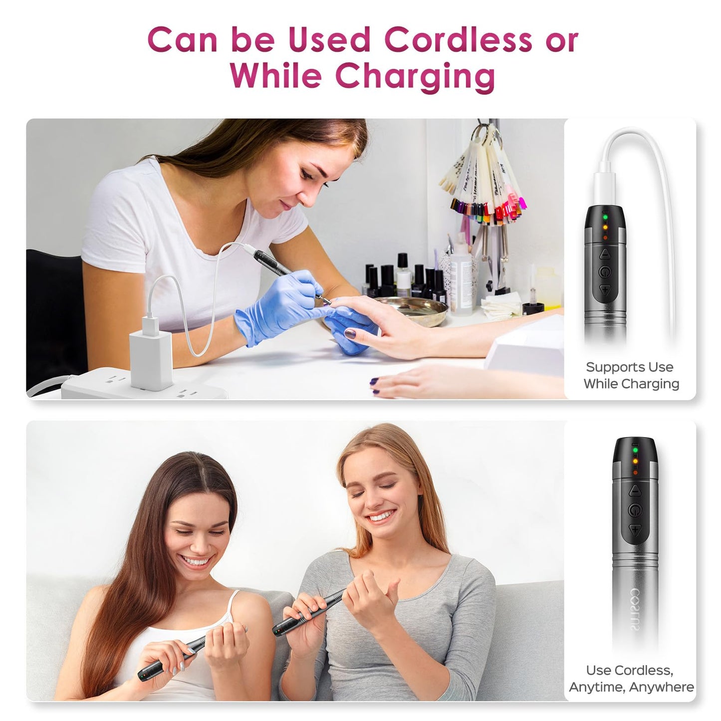 COSLUS C20 Cordless Nail Drill Electric File: Professional for Acrylic Gel Dip Powder Nails Portable Nail Drill Machine Kit for Manicure Pedicure Nail Set with Everything Rechargeable Lightweight